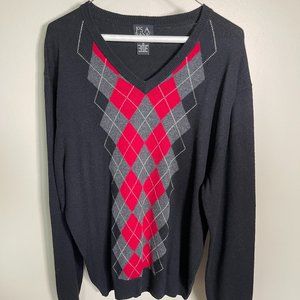 Jos A Bank Executive Sweater Men's V-Neck Pullover | Color: Black/Red | Size: M